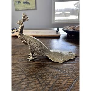MCM Hollywood Regency Carved Gold Tone Metal Peacock Figurine